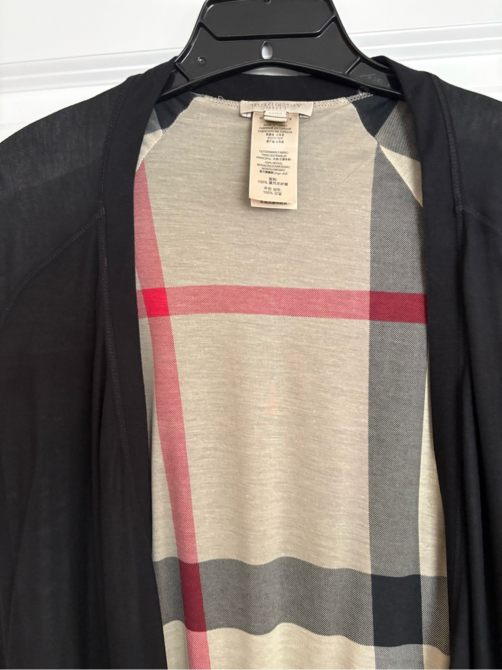 Burberry Black Cardigan with Beige Plaid Liner - Picture 2 of 6